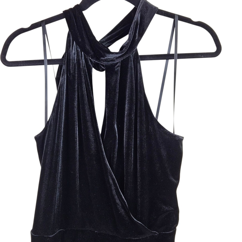 White House Black Market Black Velvet Halter Jumpsuit Size S Bow Back